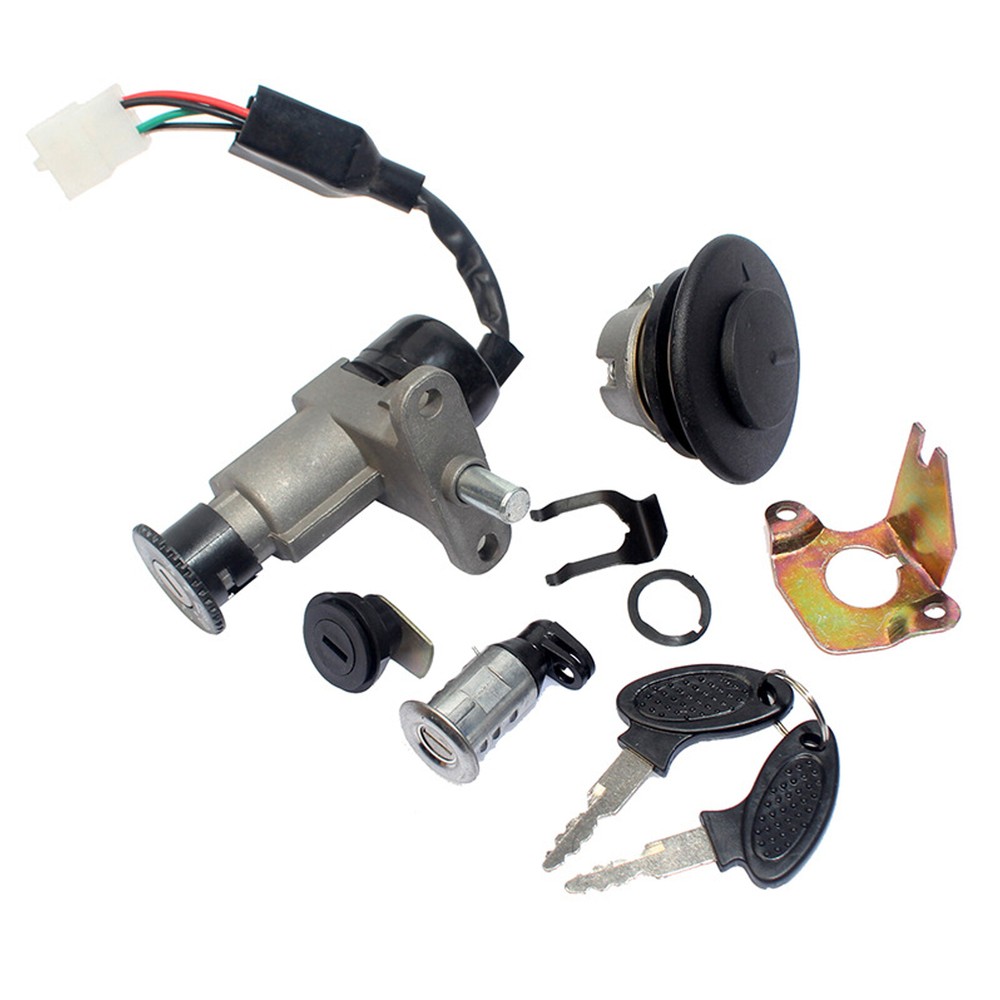 Universal Motorcycle Scooter Fuel Gas Cap Ignition Key Seat Lock Set
