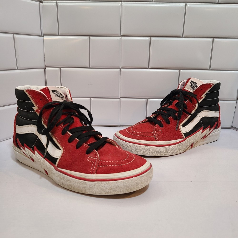 Vans Sk8 Hi Lightning Bolt Skate Shoes Mens Size 7.5 Women's 9 Red Black