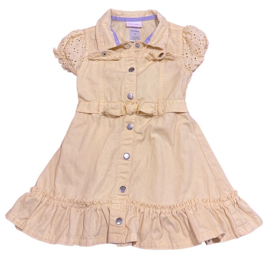 Little Lass Girls Yellow Denim Eyelet Sleeve Western CottageCoreKid Dress Size 5