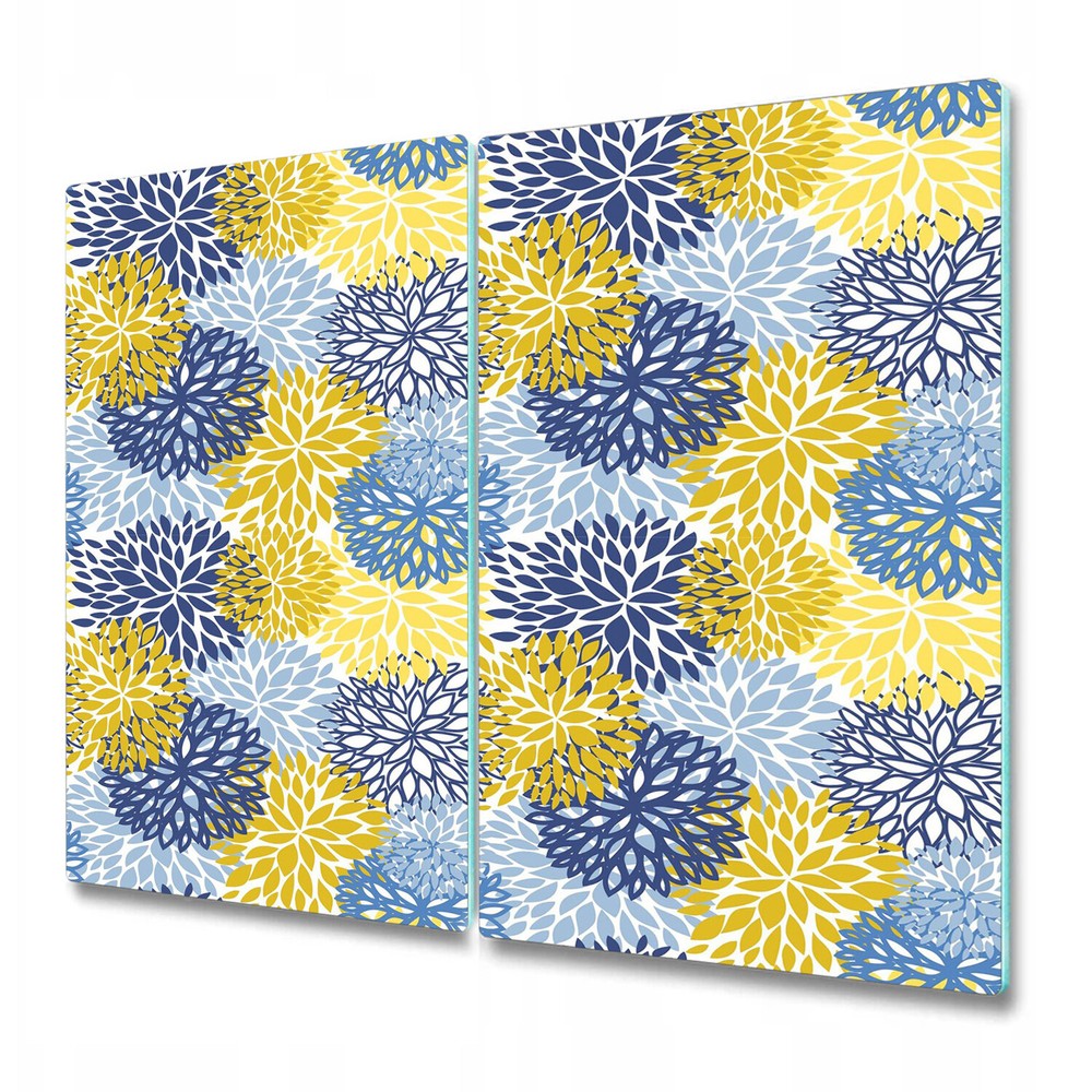 Glass Worktop Kitchen Chopping Board Blue Chrysanthemum Flowers | Soft | 2x30x52