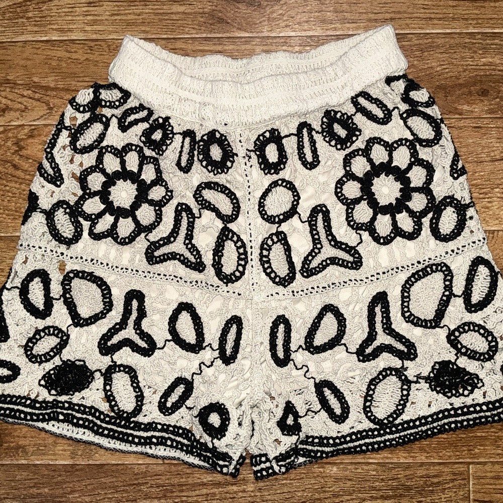 Rebellion Crocheted Lined Shorts Women’s Medium Black Ivory