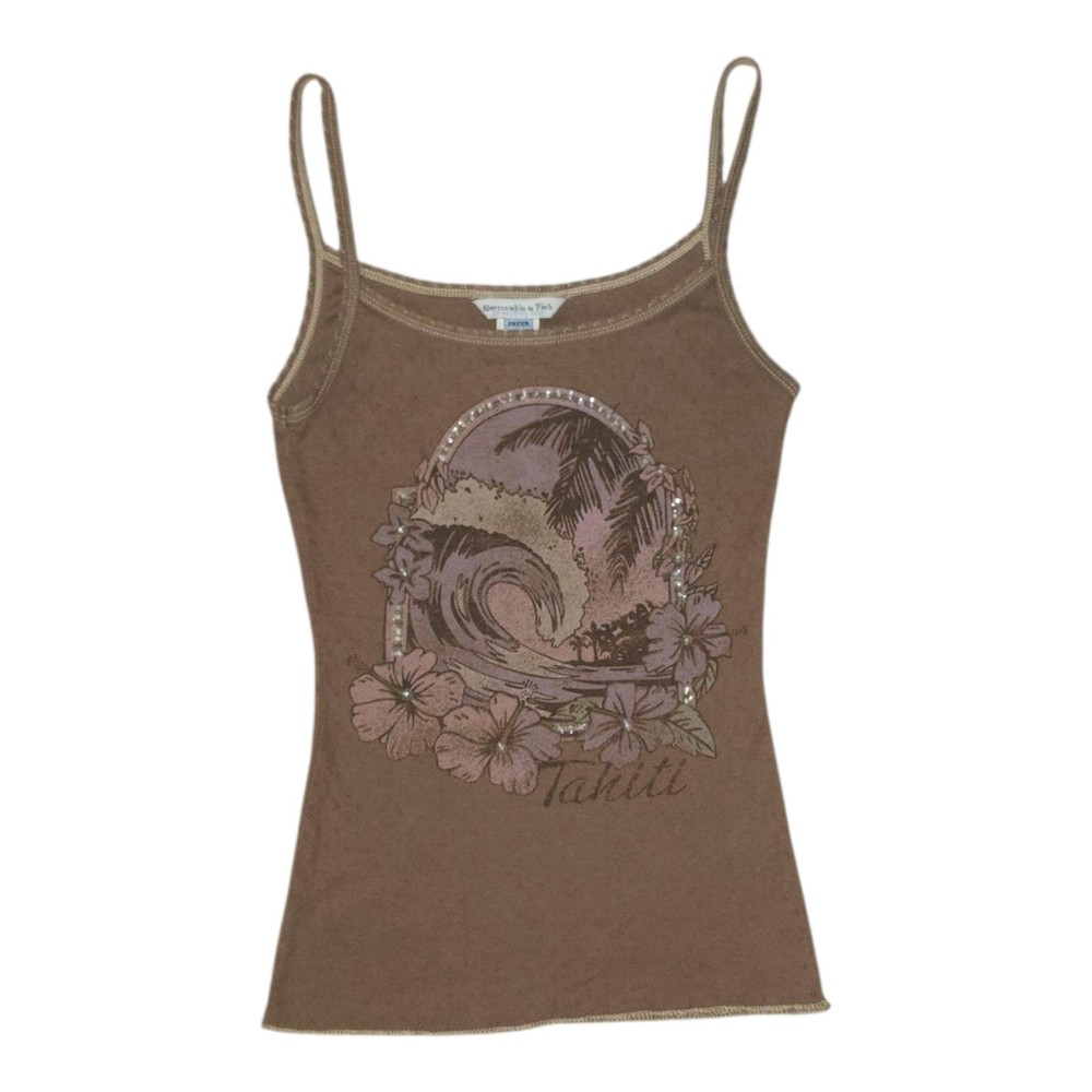 Vintage Rare Abercrombie & Fitch Brown Barefoot Tahiti Sheer Tank Top