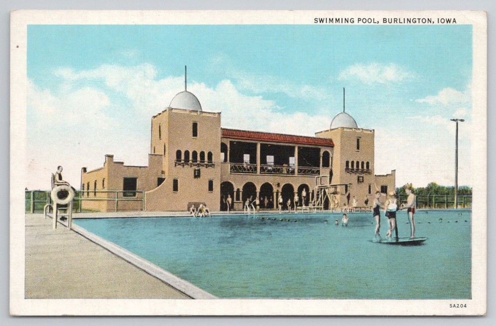 Burlington Iowa Swimming Pool Curt Teich Linen Postcard 1935