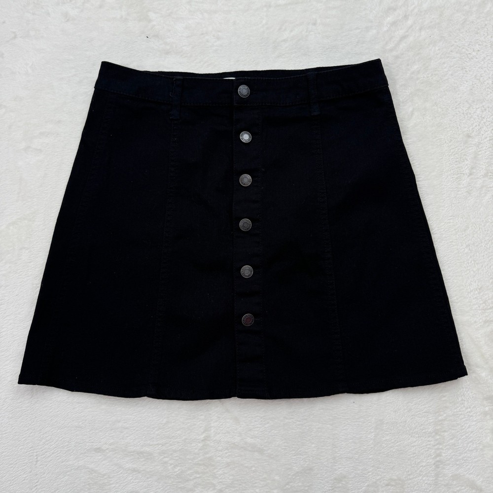 Mossimo Skirt Womens 10 Black Button Front Mini A-Line Denim Twill Casual 1987