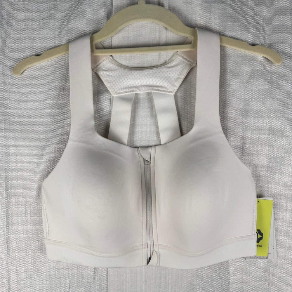 All in Motion Women Sculpt High Support Front Zip Sports Bra Cream 36B NEW
