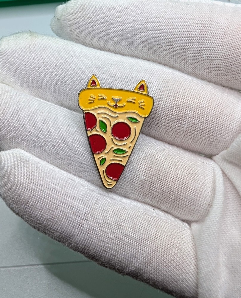 Cute Kawaii Pizza Slice Cat Pepperoni Enamel Funny Foodie Lapel Pin