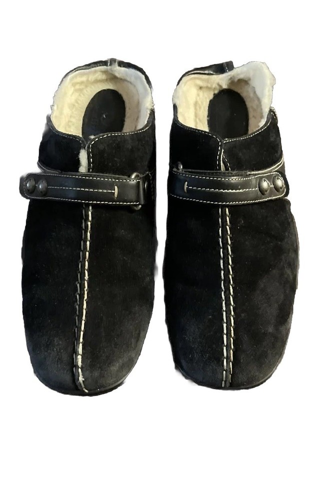 Cole Haan Waterproof Black Suede Fur-Lined Clogs Women Size 9