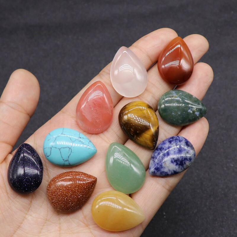 12pcs Mixed Natural Stone Water Drop Cabochon Beads 18x25mm No Holes Jewelry Making