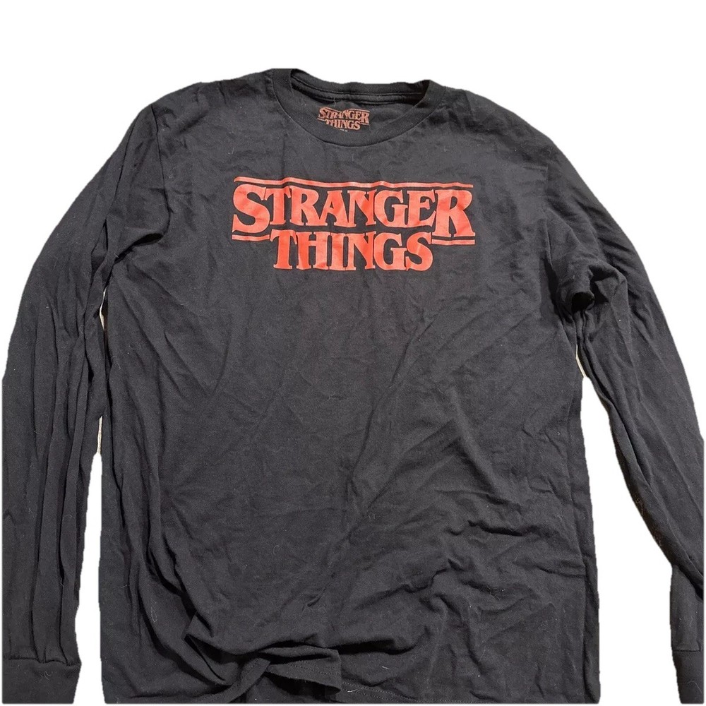 Stranger Things Netflix Graphic Long Sleeve T-Shirt Mens Large Black Logo Tee