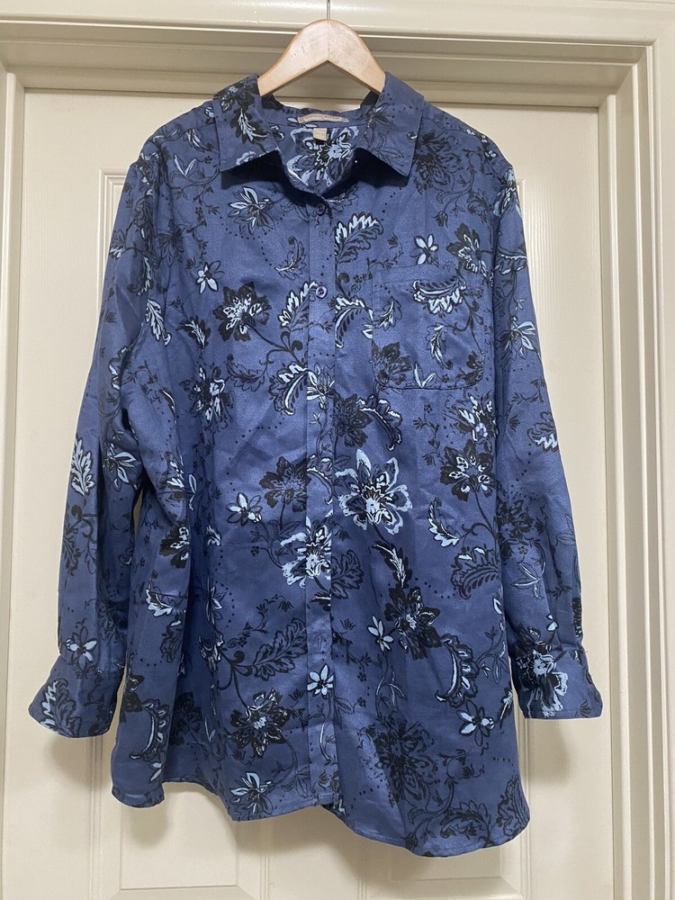 Woman Within Plus Size Button Down Long Sleeve Blouse Size 1X Floral Print