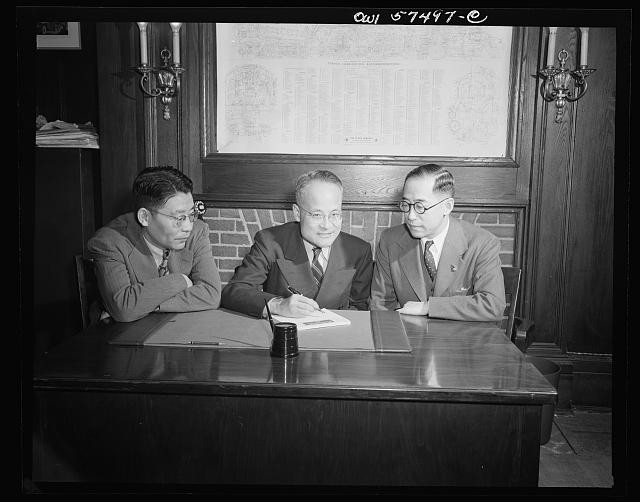 Photo:Asian Men at Desk 1930s Office Meeting Portrait