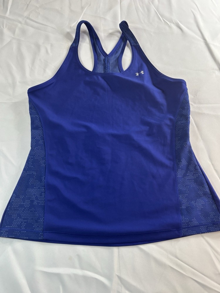 Under Armour HeatGear Racerback Tank Top Blue XL Moisture Wicking Athletic