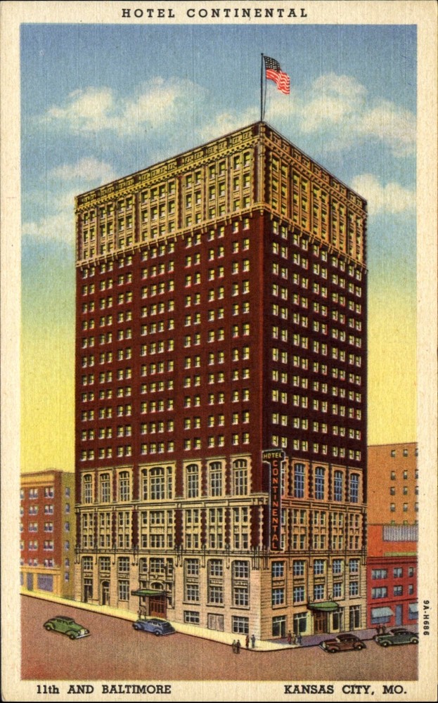 Hotel Continental Kansas City Missouri MO ~ 1930s vintage postcard