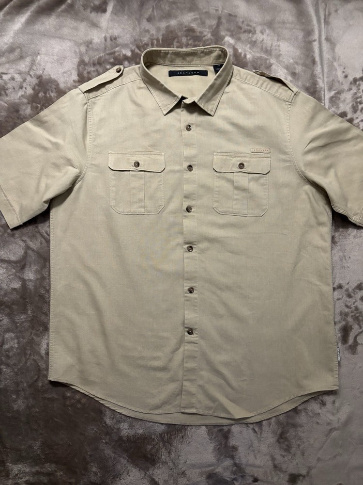 Sean John Shirt Men’s Size 2XL Khaki Short-Sleeve Button-Down Shirt