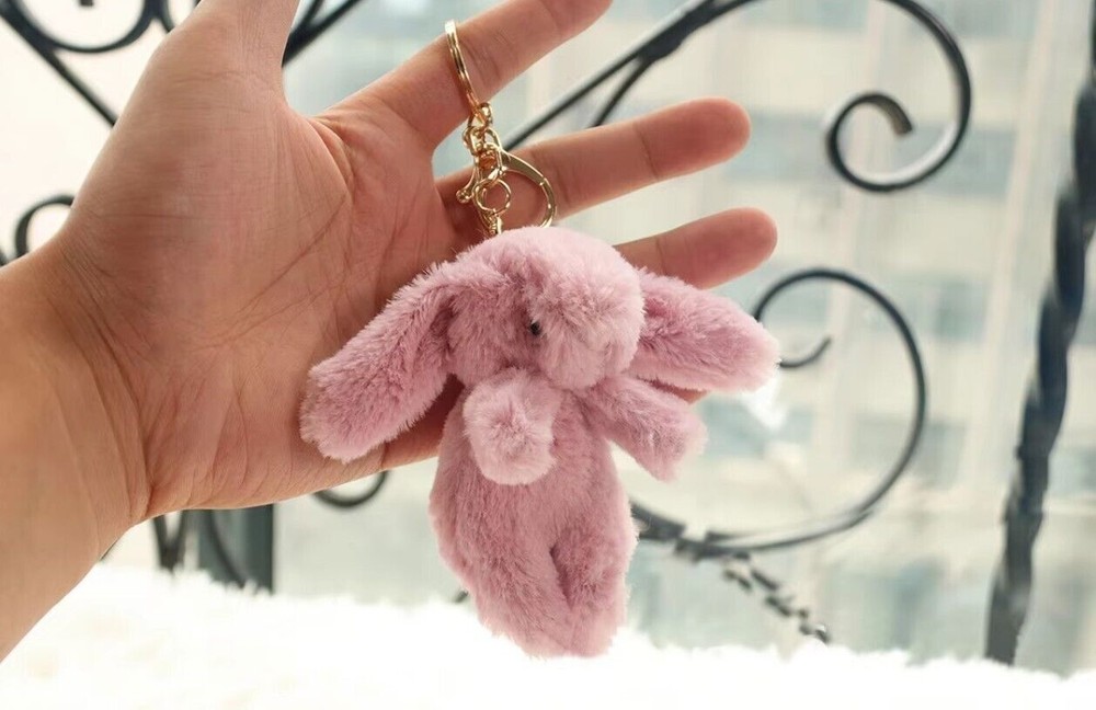 Stuffed Animals Cute Rabbit Keychain Pompom Bag Charm Bunny Plush Kawaii Purse..