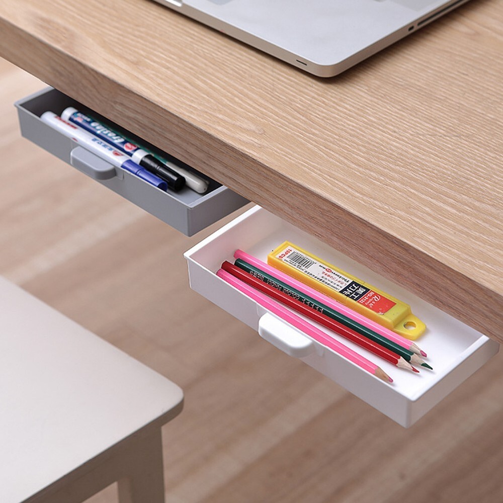 Storage Under Desk Drawer Organizer 1pc Accommodate Adhesive Pen Holder-image