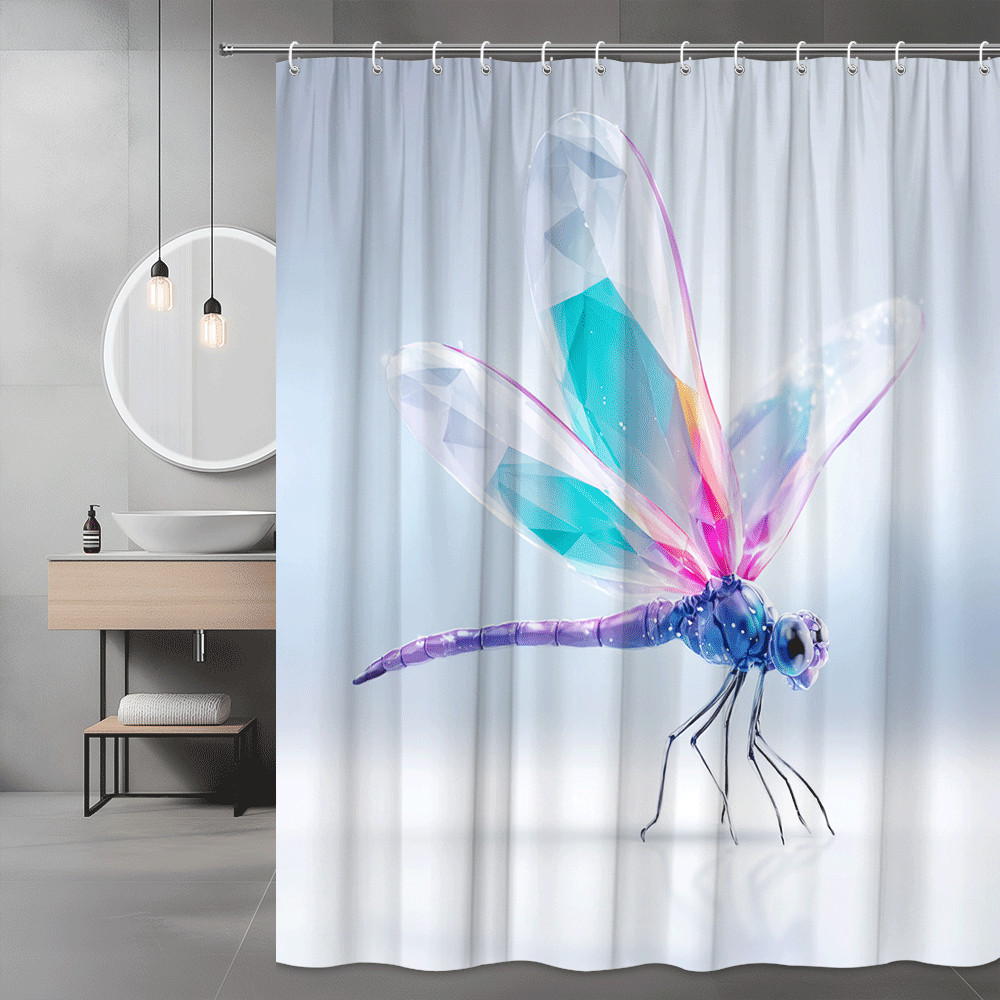 Dragonfly Shower Curtain, Colorful Abstract Insect Print