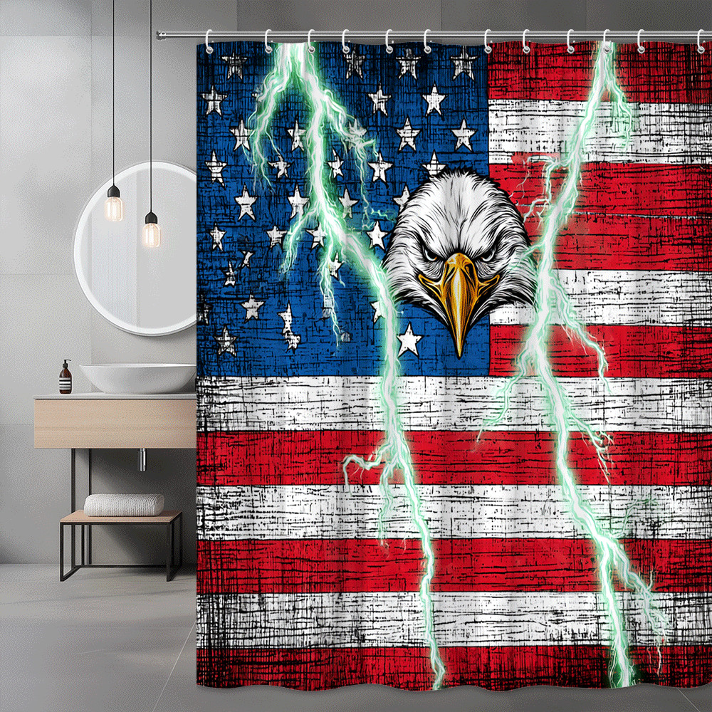 American Flag Eagle Shower Curtain Patriotic Lightning Graphic