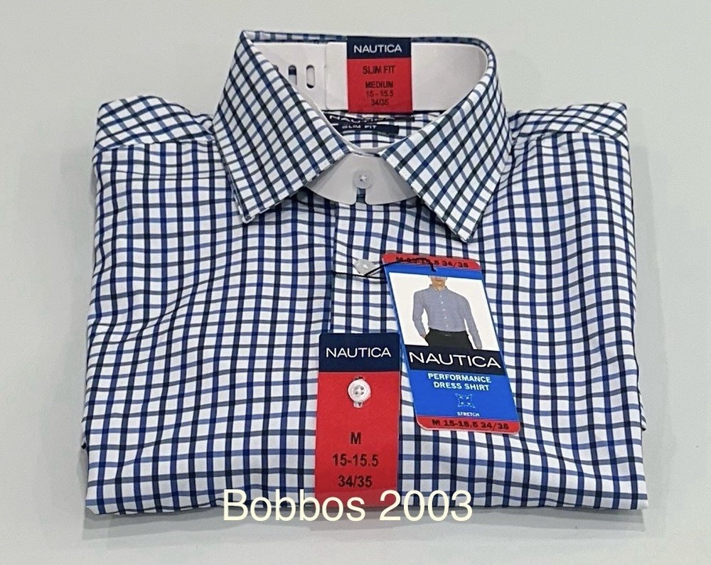 Nautica Men's Performance Slim Fit Dress Shirt, Blue, M (15-15.5, 34/35)