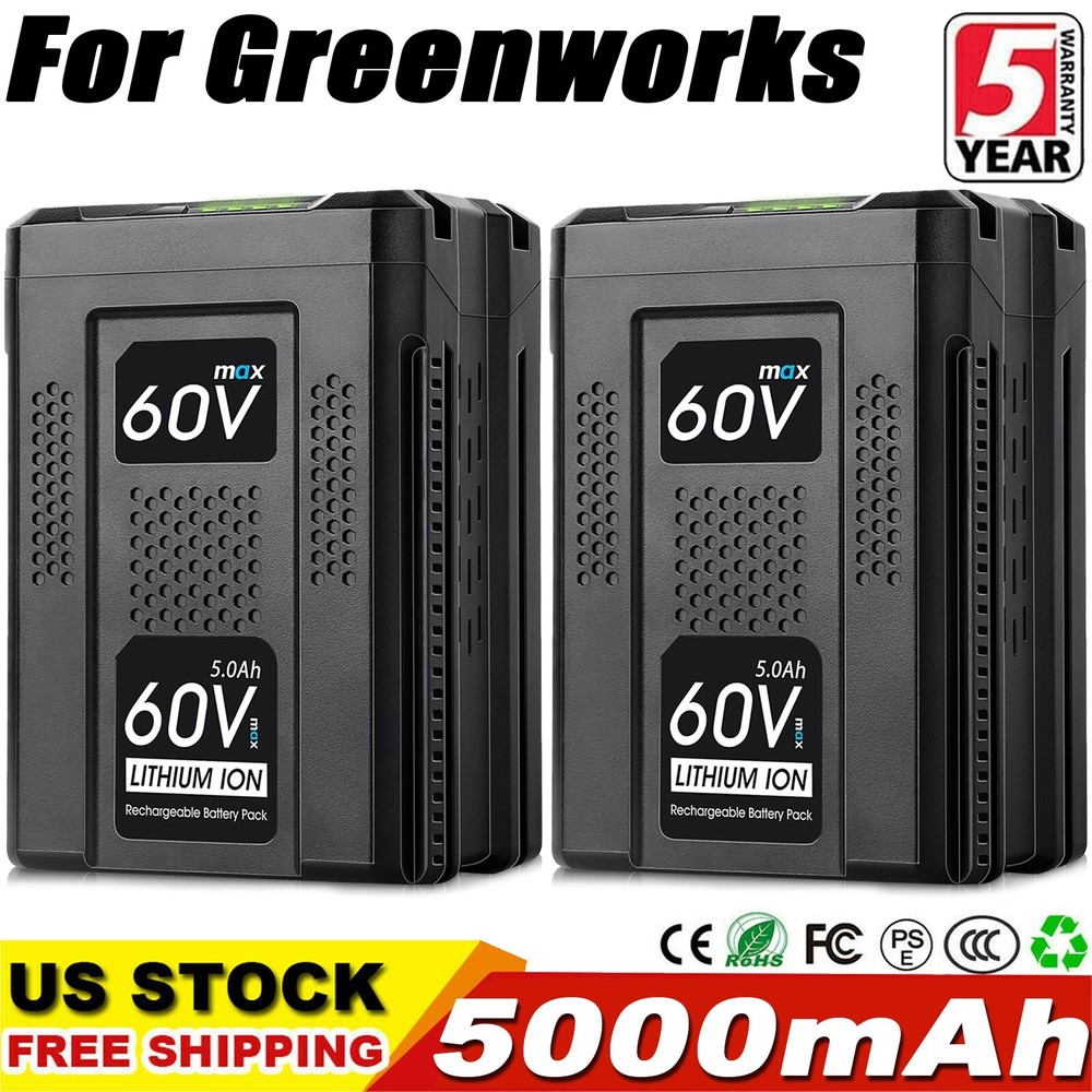 2Pack For Greenworks Pro 60Volt 5 AH Lithium-ion Battery 60V LB605 LB602 LB60A00