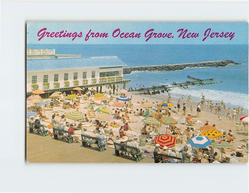 Postcard Beach Scene Greetings from Ocean Grove NJ USA