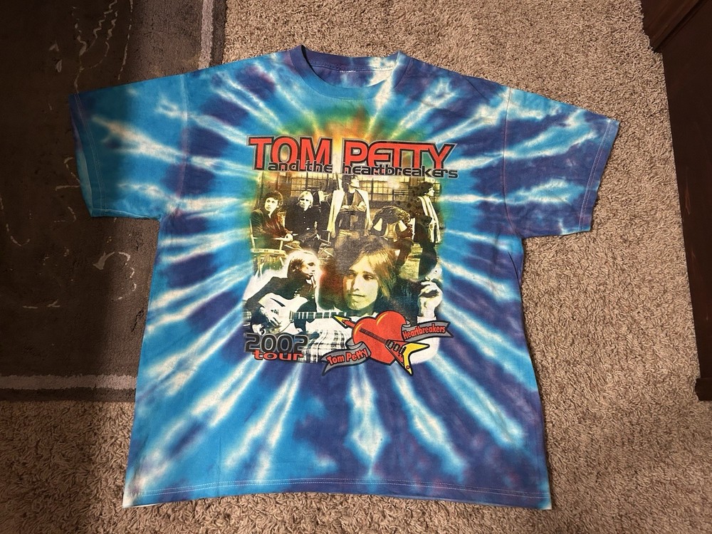 Vintage Y2K TOM PETTY & THE HEARTBREAKERS 2002 Tour Tie Dye Rock T-Shirt XL