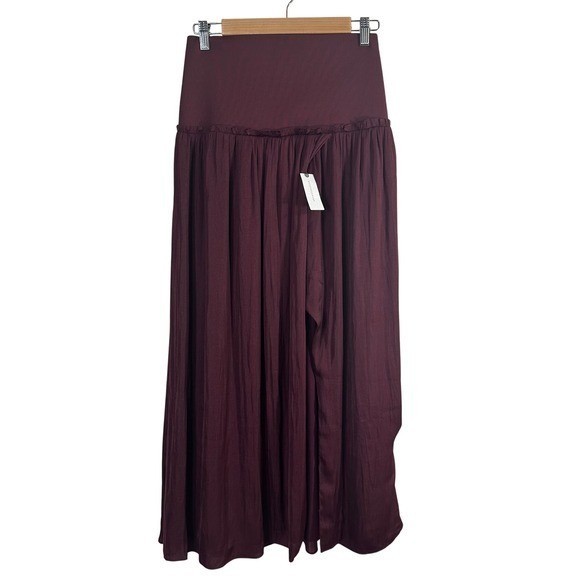 Current Air Anthropologie Wine Burgundy High-Low Layered Maxi Skirt Womens M