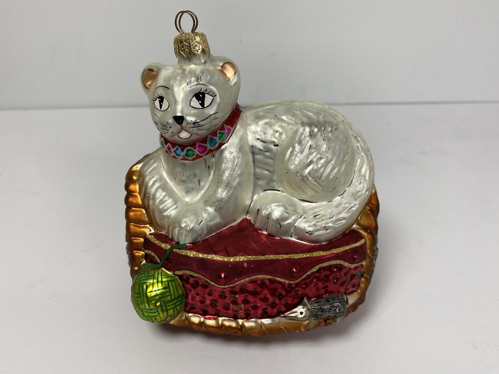 Christopher Radko Christmas Ornament Persian Cat On Bed Yarn PURRfect Vintage