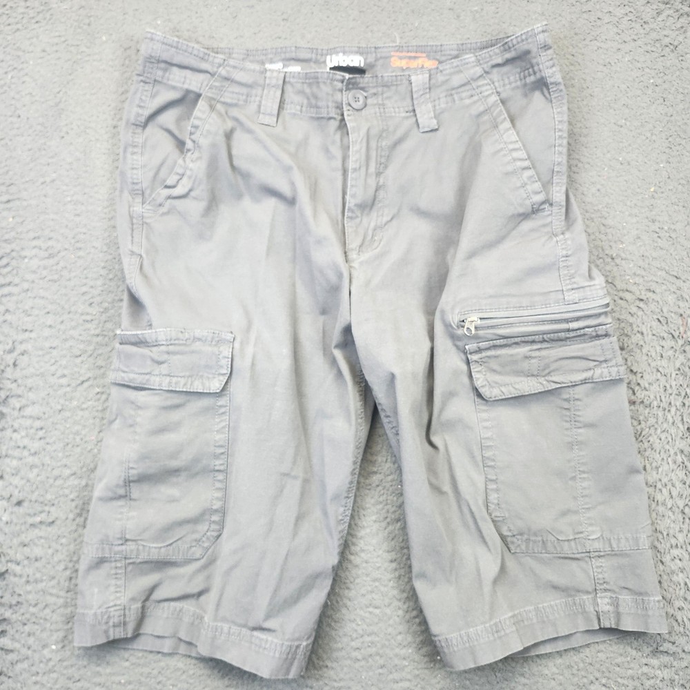 Urban Pipeline Shorts Mens 34 Gray Cargo SuperFlex Zip Pocket Cotton Stretch