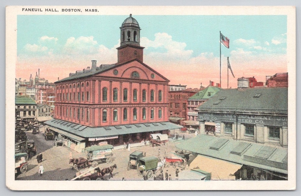 Faneuil Hall Boston MA Antique Postcard Tichnor Bros Market Scene Early 1900s