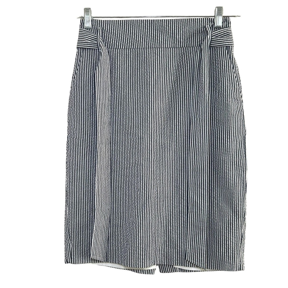 Ann Taylor Factory Navy White Striped Seersucker Pencil Skirt Size 4 nautical