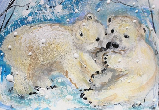 ORIGINAL ACEO Painting POLAR BEAR Winter Cub Animal White Arctic Snow ATC ART
