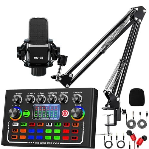 Podcast Equipment Bundle, All-in-One Audio Mixer with Condenser Microphone for