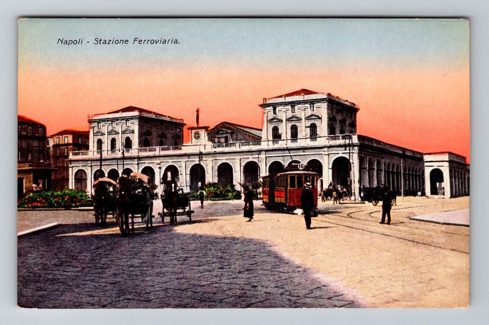 Italy- Naples Ferroviaria Train Station Souvenir Postal Old PC Vintage Postcard
