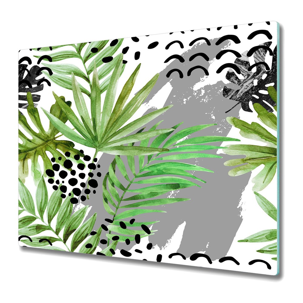 Glass Worktop Kitchen Chopping Cutting Board Tropical Ink and Leaves 60x52