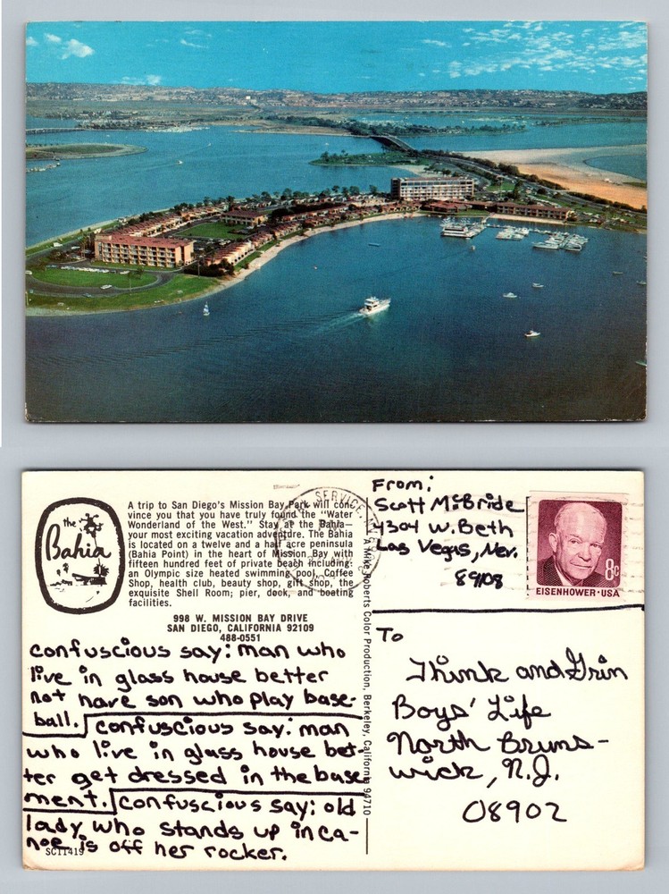 San Diego, CA-California, Bahia Resort Hotel Mission Bay Aerial Vintage Postcard