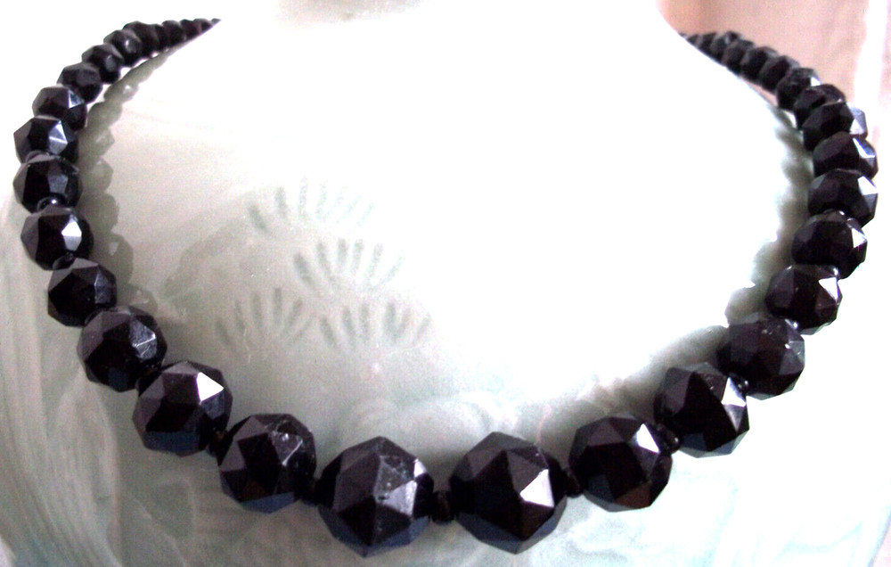 vintage necklace rare mourning jewelry ladies faux jet black victorian style