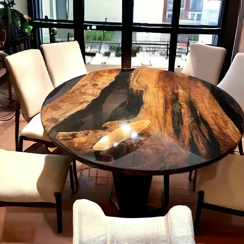 Epoxy Resin Acacia Wood Round Coffee Table Top for Modern Home Decor-image