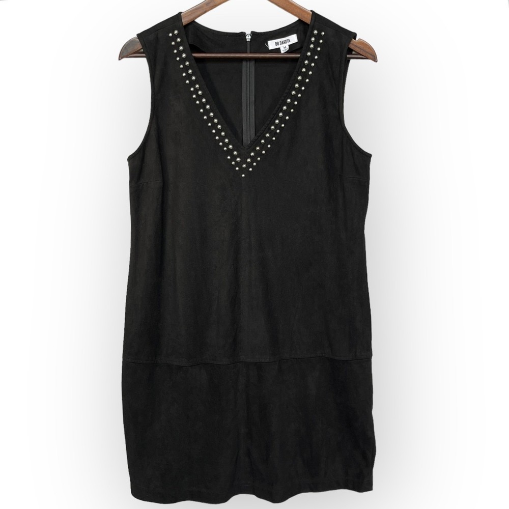 BB Dakota Black Sleeveless Faux Suede Studded Mini Dress Women's Size M