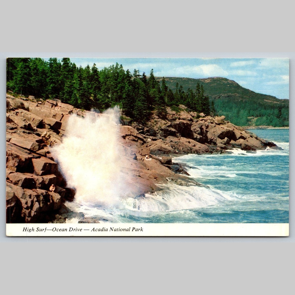 Postcard High Surf Ocean Drive Acadia National Park Bar Harbor Maine-image