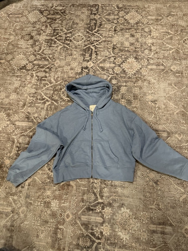 American Eagle Outfitters Women’s Cropped, Zipper Hoodie, Light Blue, Size M
