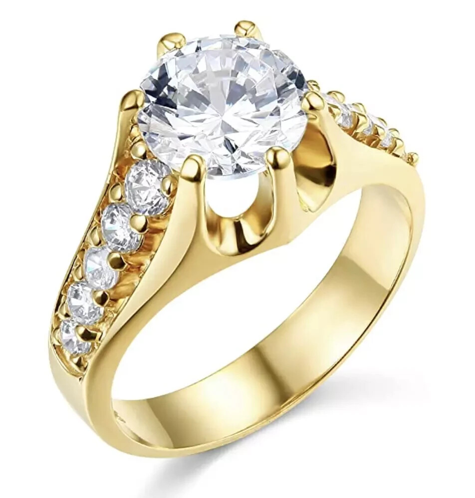 2.00CT Round Cut Natural Moissanite Engagement Ring in 14K Yellow Gold Plated