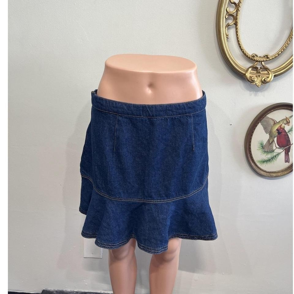 Reformation Vintage Aesthetic Indigo Peplum Ruffle Denim Mini Skirt Size 29