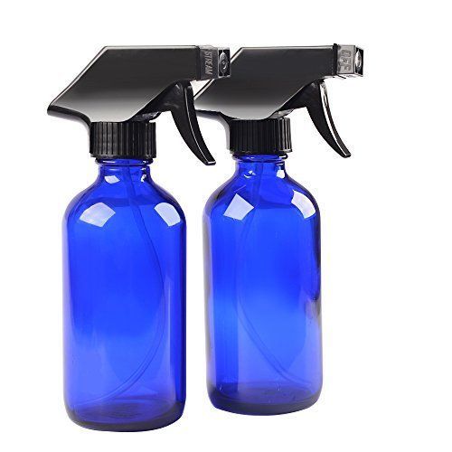8oz Cobalt Blue Boston Glass Bottles with Black Trigger Sprayer – 2-Pack