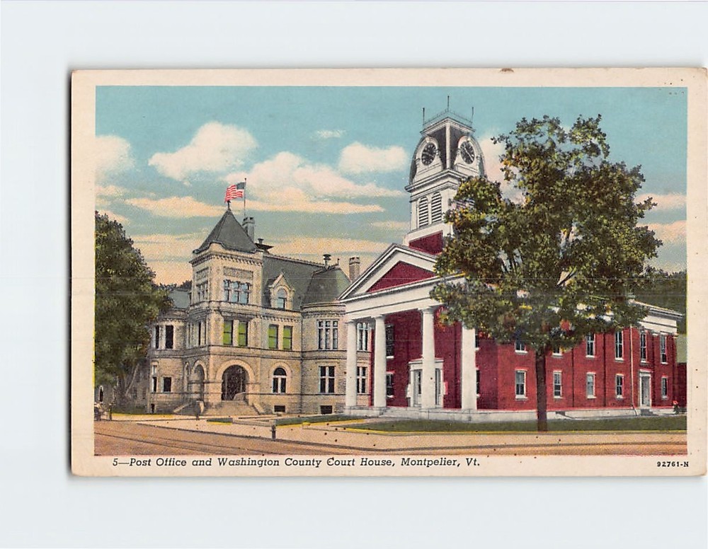 Postcard Post Office and Washington County Court House Montpelier Vermont USA