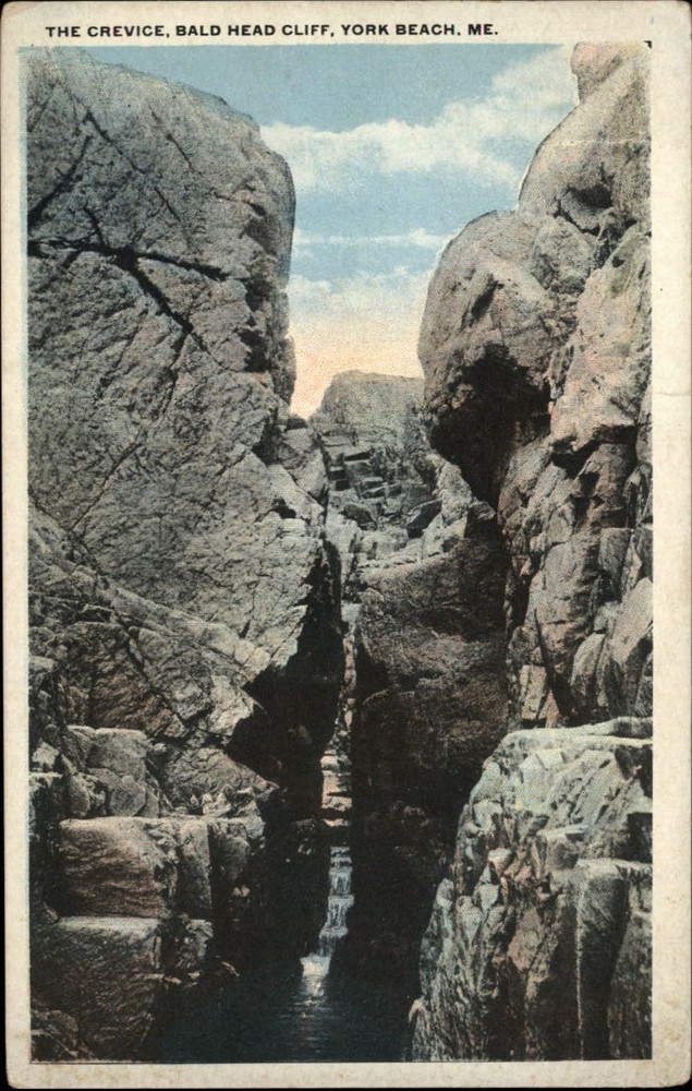 Crevice ~ Bald Head Cliff ~ York Beach Maine ~ rock formation ~ 1920s postcard