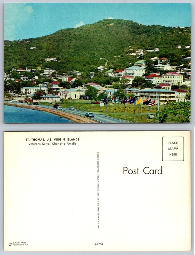 St. Thomas US Virgin Islands Charlotte Amalie Veterans Drive Chrome Postcard