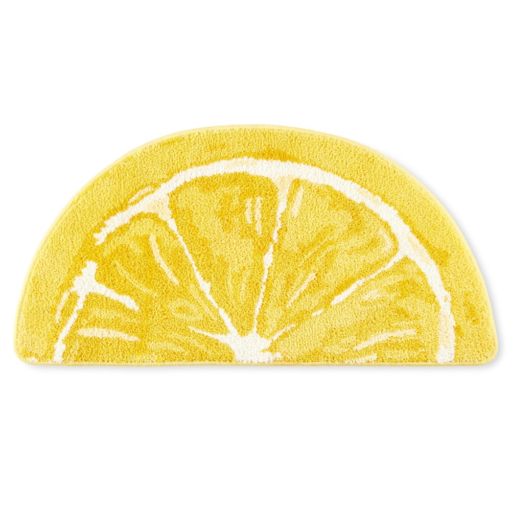 Citrus Slice Lemon Half Circle Bath Mat Absorbent Tufted Floor Rug Non-Slip Yellow Decor