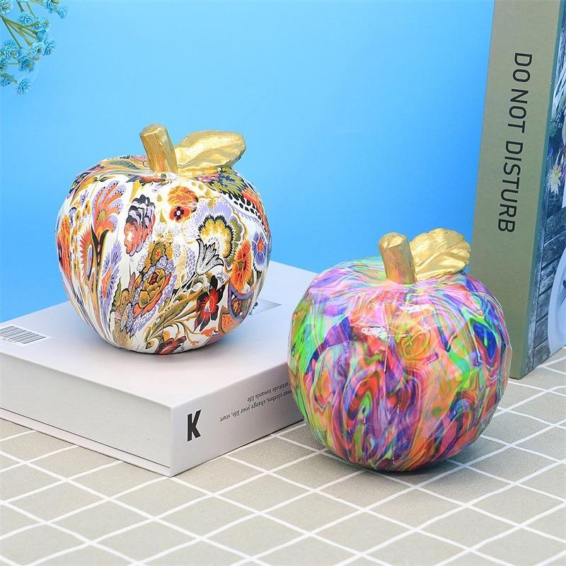 Figurines Graffiti Apple Resin Smooth Small Modern Multicolor Free Stand Decor