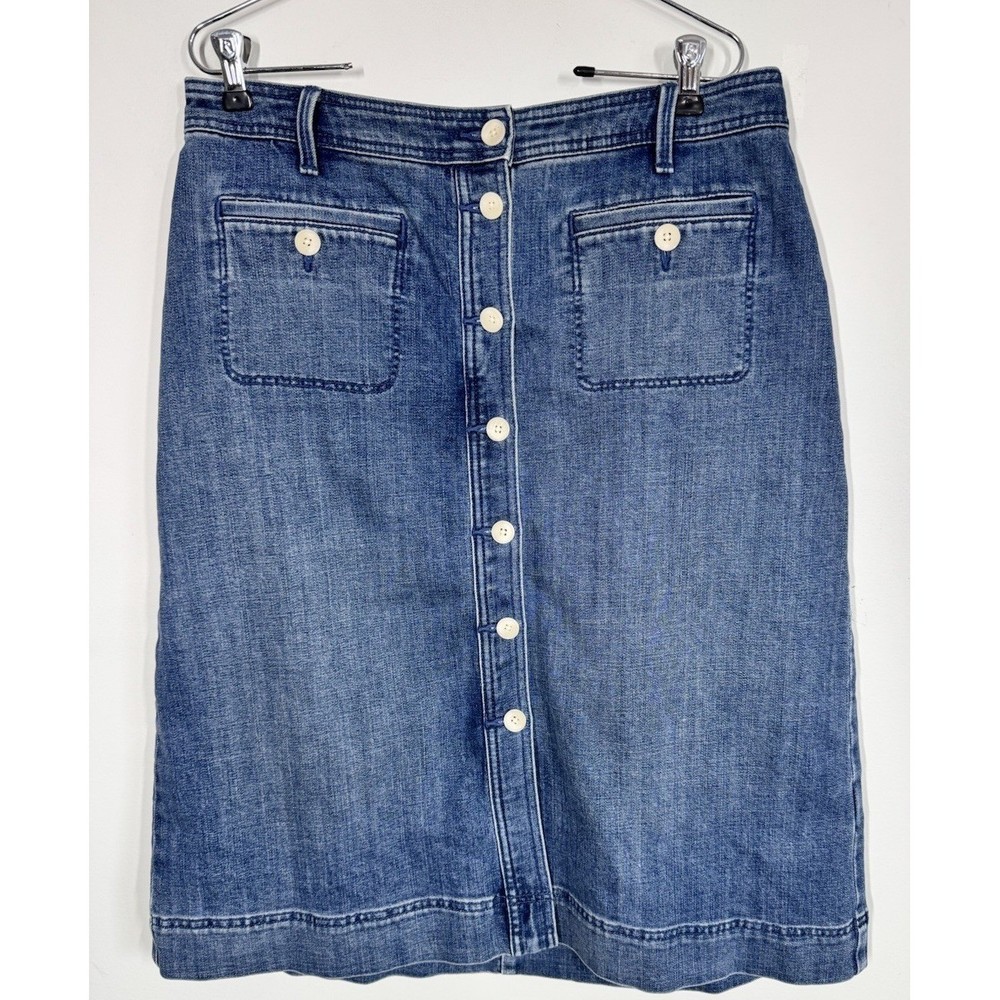 Talbots Button Up A-Line Midi Jean Skirt Stretch Pockets Women's 12 Cottagecore